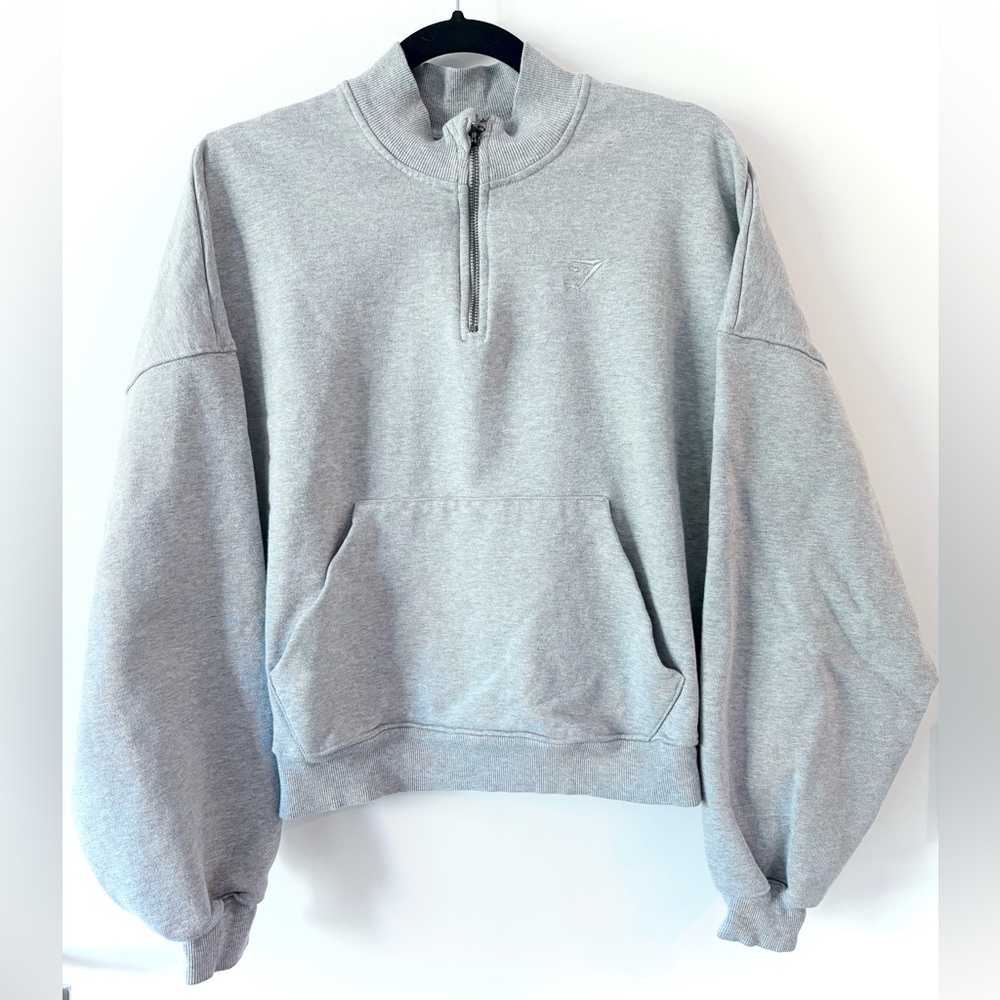 Gymshark Gray Quarter-Zip Cropped Crewneck Sweatshirt | Women’s Size XL